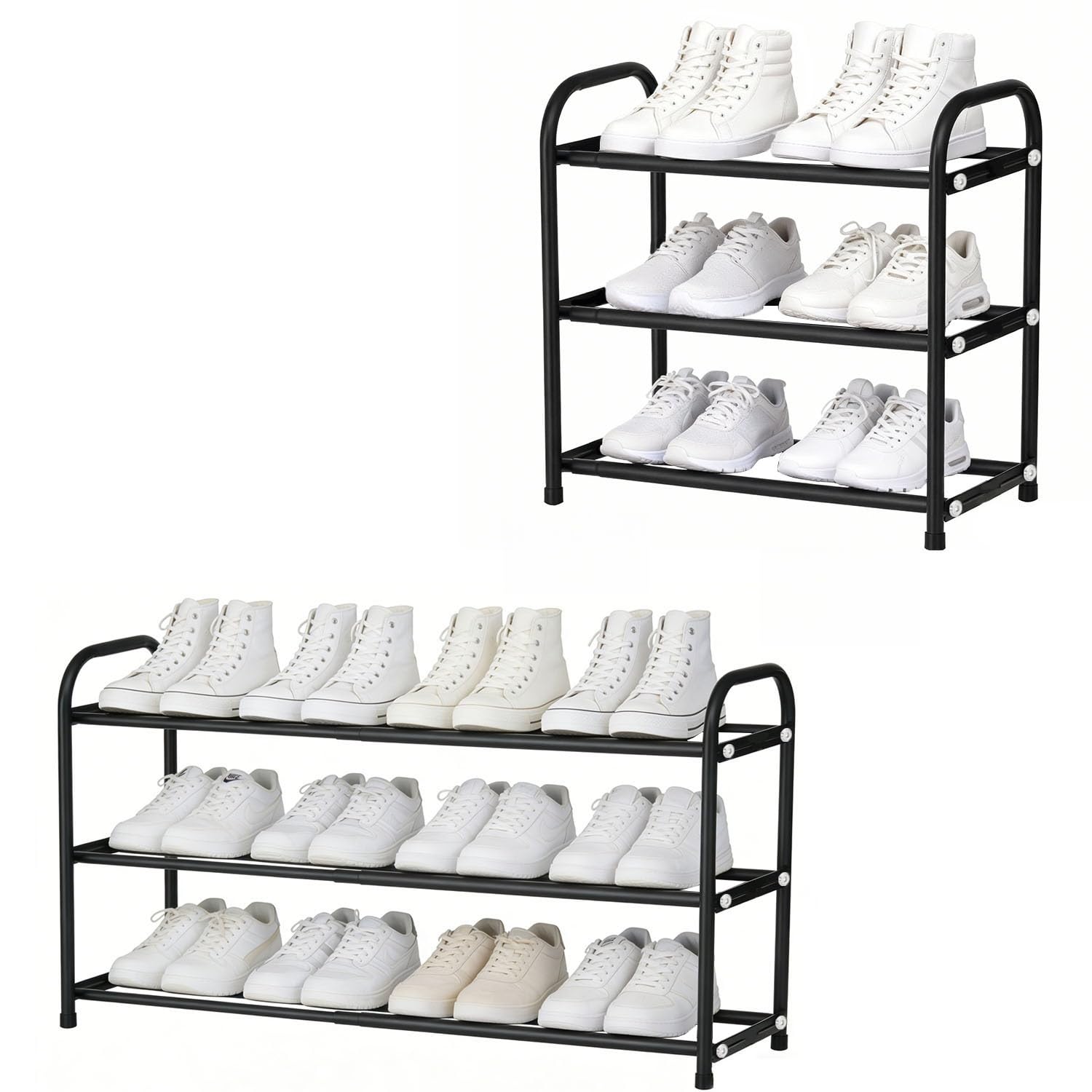 ASULUPHY Expandable Shoe Rack, 3 Tier Metal Shoe Racks for Closet & Entryway, Adjustable Heavy Duty Free Standing Shoe Organizer Rack, Ideal for Small Narrow Place（Black）