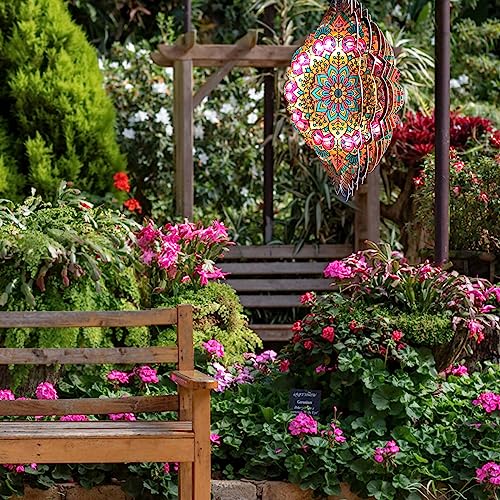 Image of Aoedelyart Wind Spinners Outdoor Mandala Lucky Star,Laser Cut Metal Kinetic Art Wind Spinner Gift for Christmas,12In Stainless Steel Hanging Yard&Garden 3D Wind Sculpture Decorations Indoor Spinners