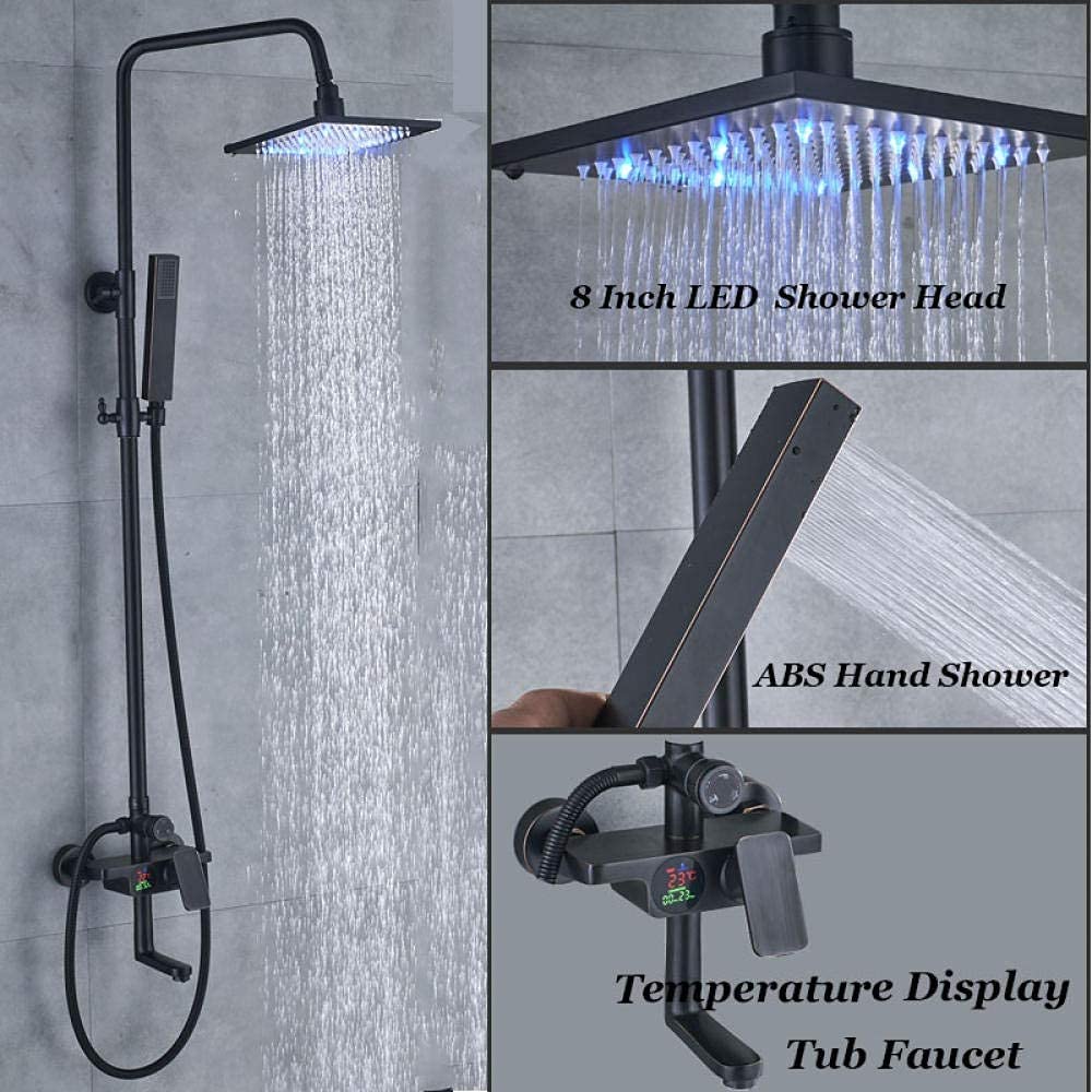 Rubinetto per Doccia a LED Rubinetto per Pioggia in Ottone Nero Rubinetto per Miscelatore Caldo e Freddo Rubinetto per Bagno Rubinetti in Bronzo
