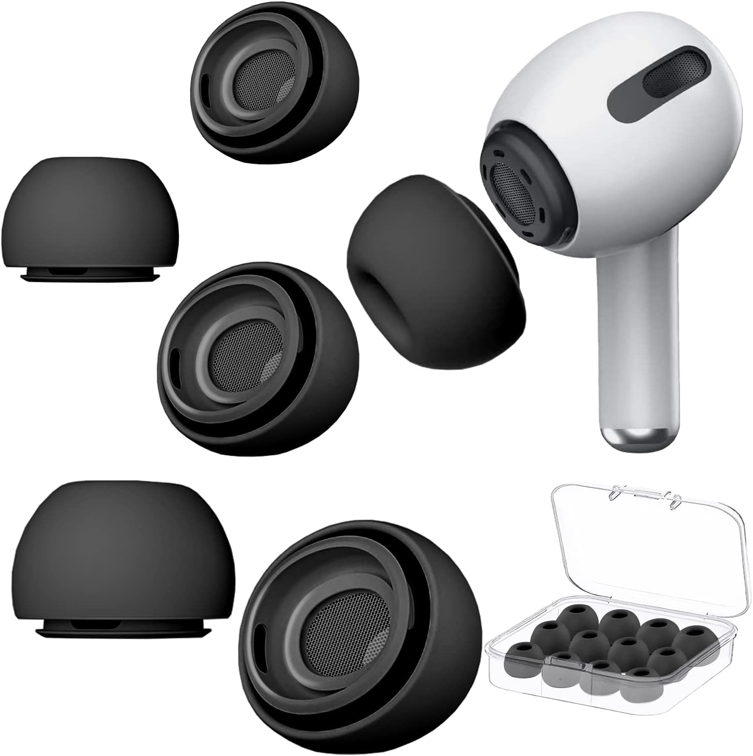 W&Y 6 Pairs Airpod Pro Ear Tip Noise Cancellation, Replacement Ear Tips for Airpods Pro 2 with Case, Soft Silicone Earbuds Tips for Long Time Use, White, S/M/L (Black)