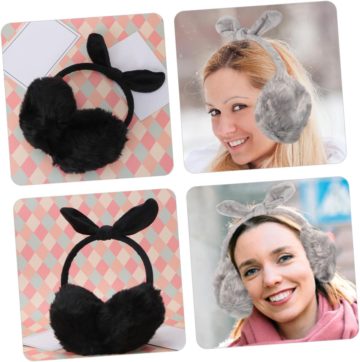 2pcs Plush Adjustable Winter Earmuffs with Bow, Soft Stretch Headband Ear Covers, Windproof Warm Ear Protectors for Women Outdoor Sports