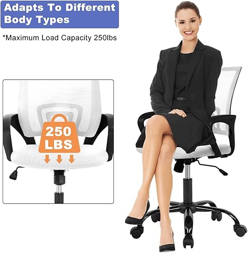 Miniatura 8 de Silla de oficina ergonómica de malla, silla de computadora con soporte lumbar y reposabrazos, silla de escritorio ajustable para computadora de