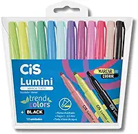 Marca Texto CIS Lumini Trend Colors Estojo com 12 cores