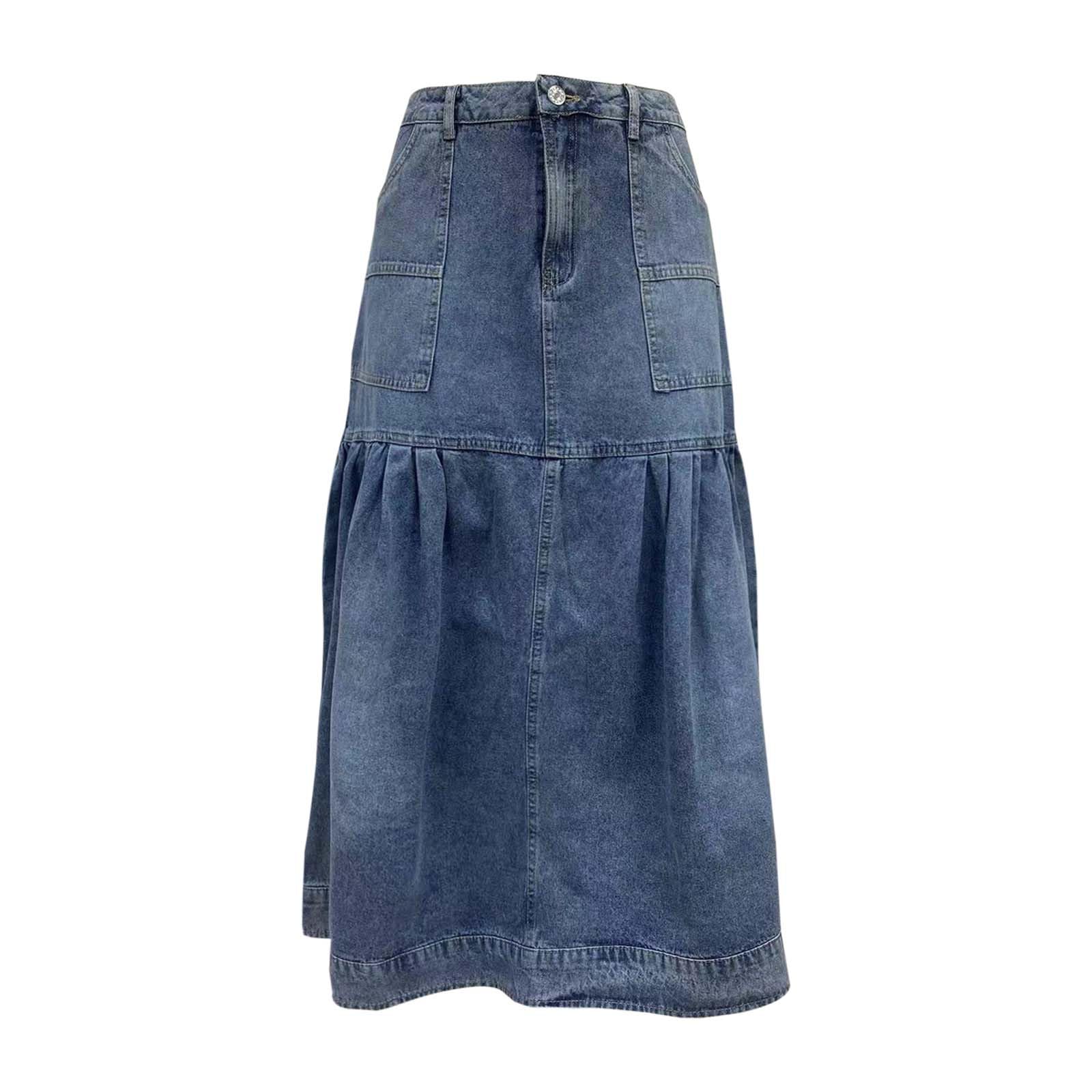 Sommer Rock Damen - High Waist A-Line Denim Rock Langer lässiger Street Style Fashion