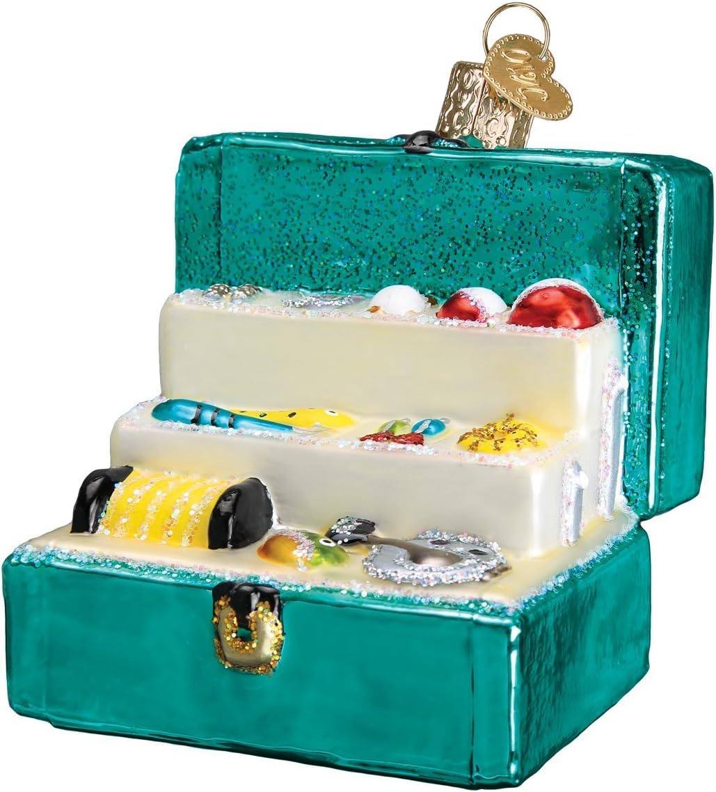 Tackle Box Glass Blown Ornament for Christmas Tree, Handcrafted Holiday Decoration, Fisherman Collection