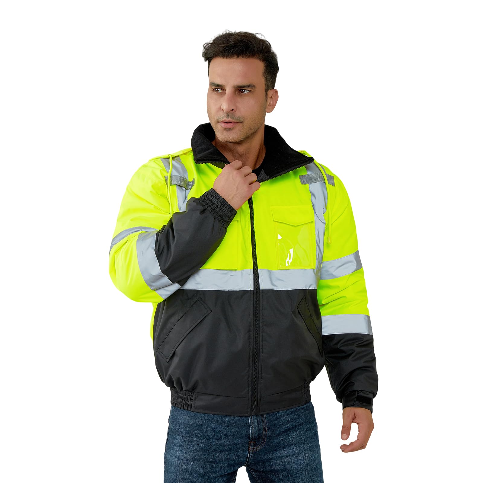 HYCOPROT Chaqueta de Seguridad para Hombre Chaqueta Bomber Reflectantes de Alta Visibilidad Cremallera Impermeables con Bolsillos Chaquetas de Trabajo Invierno para Climas Fríos Normas EN ISO 20471