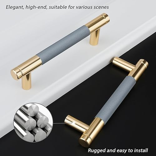 Miniatura 3 de Rergy Paquete de 10 tiradores de gabinete grises de 3-34 pulgadas (3.780 in) moleteados para gabinetes de cocina, manijas de gabinete de cocina