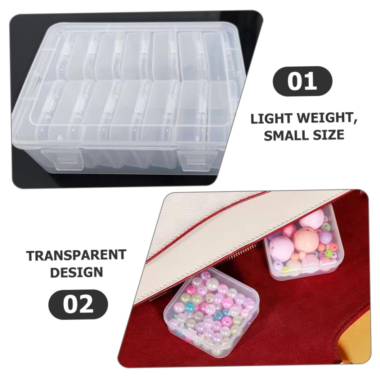 Caja Compartimentos Plástico Transparente para Almacenamiento de Cuentas y Accesorios Pequeños con Tapa, Diseño Portátil Adecuado para Manualidades y Organización