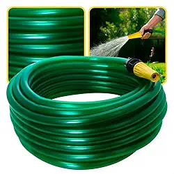 Mangueira de Jardim Antitorção com Parede Reforçada e Esguicho e União Adaptador de Torneiras Acoplados (Mangueira Verde, 15 metros)