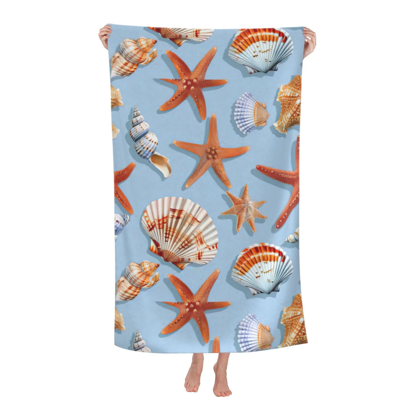 Cbaaghh Starfish And Seashell Pattern Print Adult Beach Towels,Beach & Pool Towel,Beach Towels,Towels For Camping