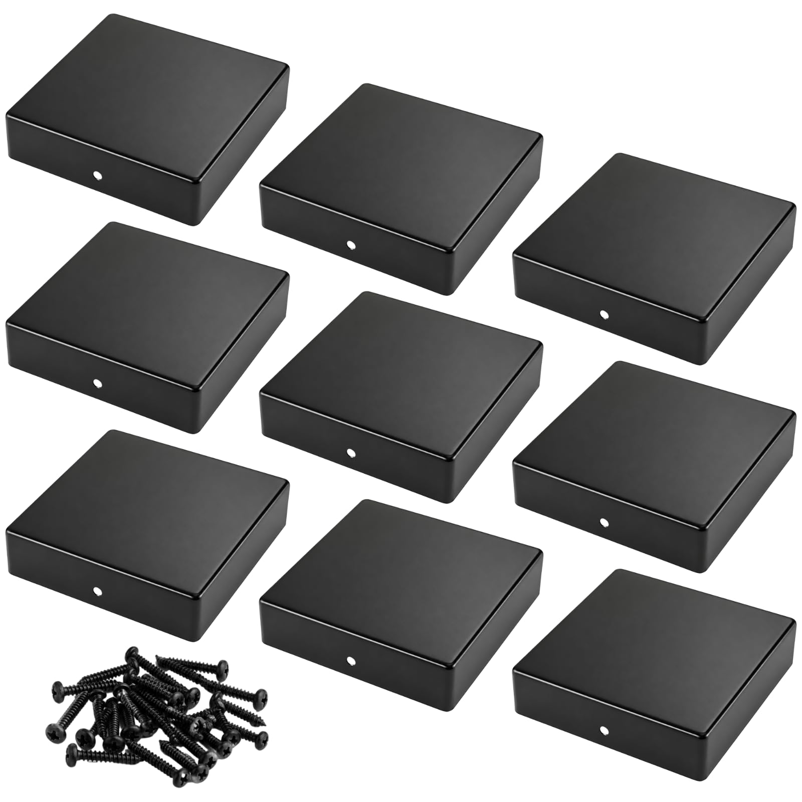 10 szt. 4 x 4 zaślepki słupkowe ze śrubami, czarne metalowe nakładki na słupki drewniane 8,9 x 8,9 cm, stal ocynkowana, odporna na warunki atmosferyczne osłona na pokłady, werandę, korytarze i inne