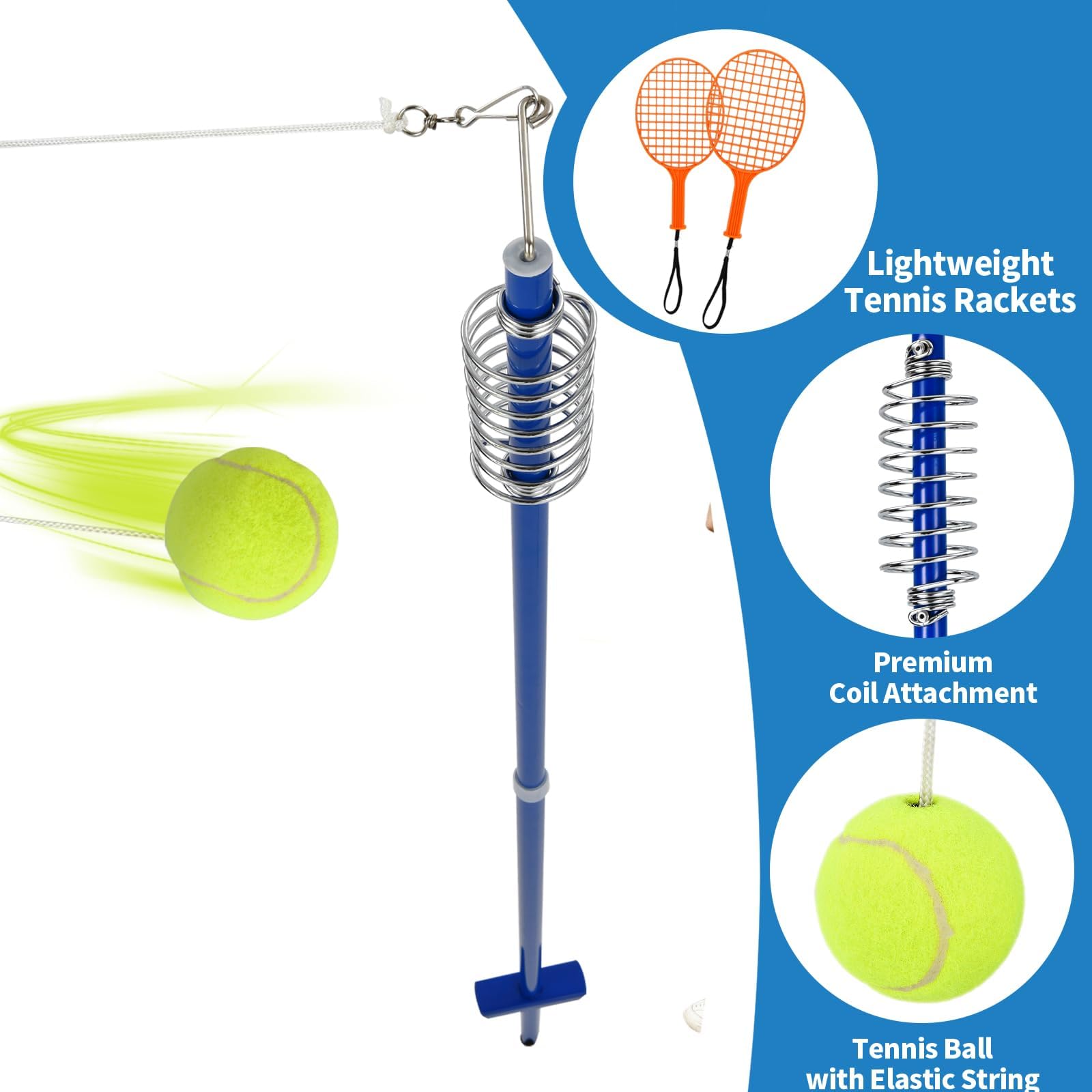 LIFEZEAL Twistball Set, Twist Ball Set mit 2 Schlägern & 1 Ball, Tennis Trainer Spiel Swingball mit 3 höhenverstellbare Stufen, Gartenspiele Set für Kinder & Erwachsene