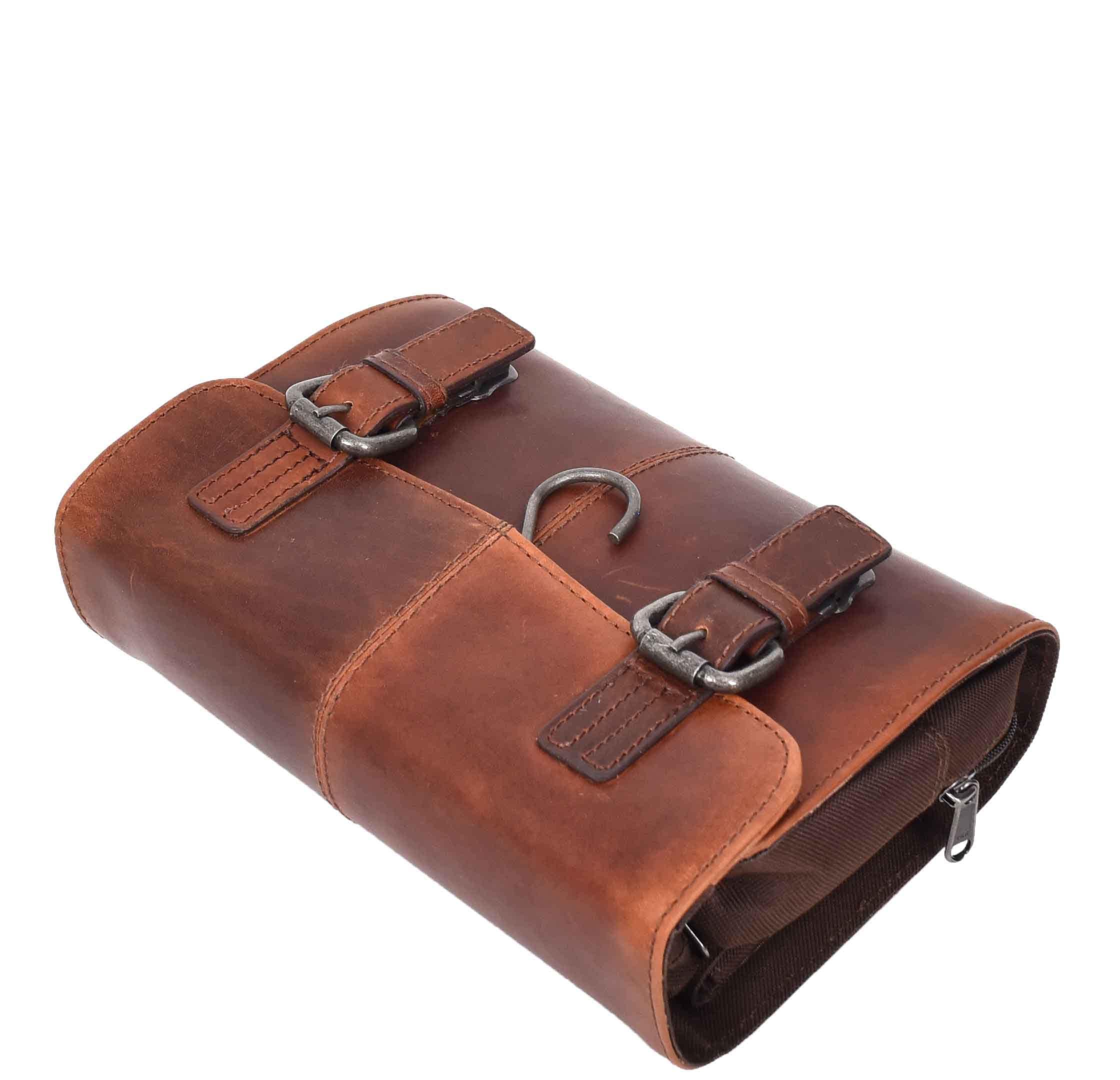 Neceser de piel para hombre, para colgar cosméticos, artículos de aseo y afeitado, bolsa de viaje, Brown, S, Bolsa de lavado