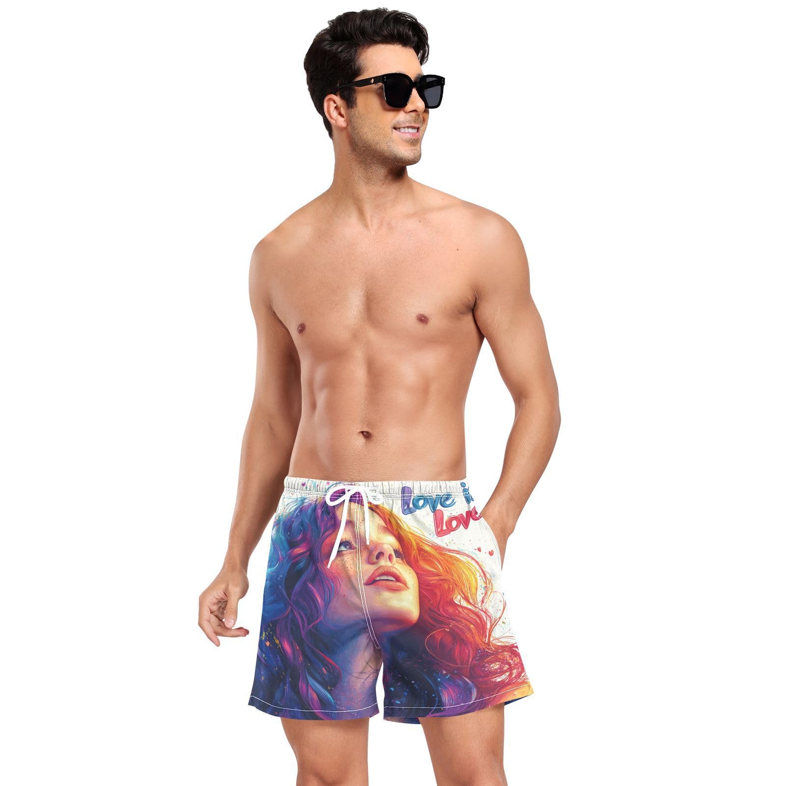 Yuiboo A Pride Month Swim Trunks for Men Mens 2In1 Workout Shorts with Compression Liner Board Shorts Quick Dry Multi