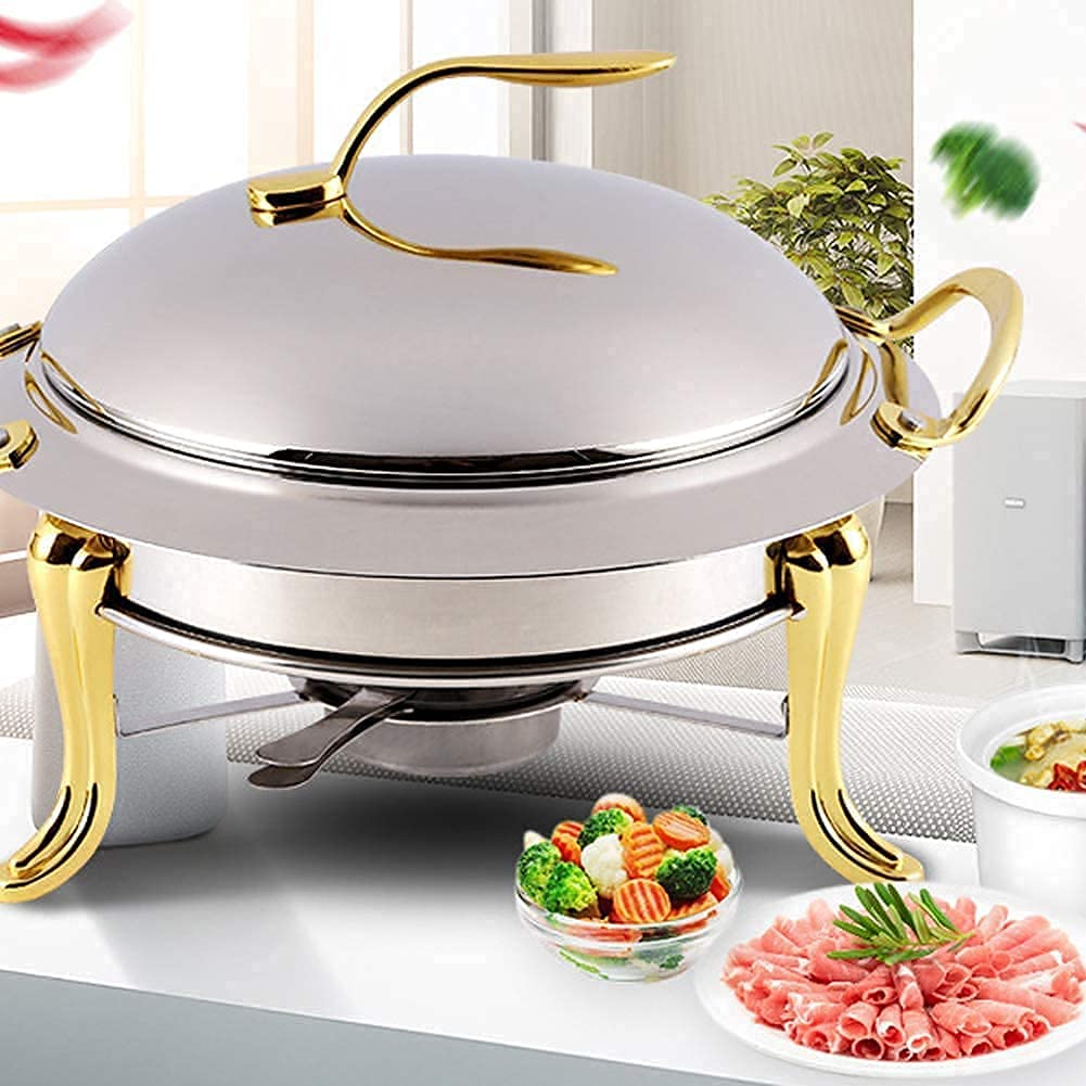 Hot Pot Buffet Round Set, Chafer Buffet Calentador con Pan, Estufa, Tapa Visible Y Rejilla De Combustible, Usado para Bodas, Fiestas, Banquetes-A