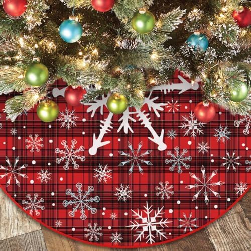 48 Inch Snowflake Christmas Tree Skirt – Holiday Tree Mat for 6 to 7.5 Ft Trees, Durable & Soft Christmas Decorations for Home, Living Room, Party, Winter Xmas Holiday Décor