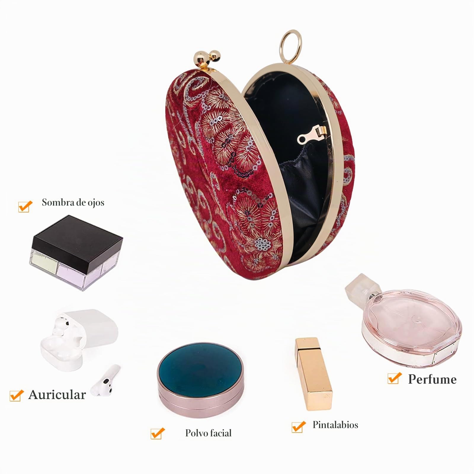 CORIOS Bolso de Fiesta para Mujer Terciopelo Clutch Redonda Cartera de Mano Bolso de Noche Bolsa de Cadena Bolsos Bandolera Elegante Bolso de Hombro para Fiesta de Graduación Banquete Boda Rojo