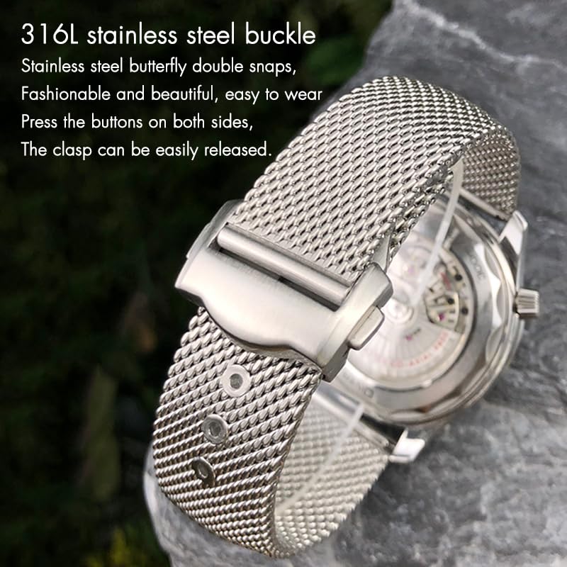 JDIME Cinturino in acciaio inossidabile 19mm 20mm per Omega Seamster Diver 300 Orologio 007 Braccialetti con fibbia deployante in metallo intrecciato Siver