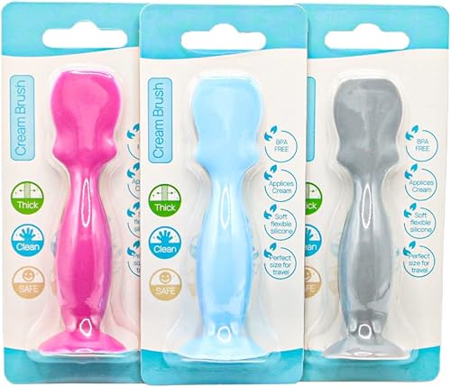 Paquete de 3 espátulas de silicona para pañales de bebé con base de succión (azul rojo gris)