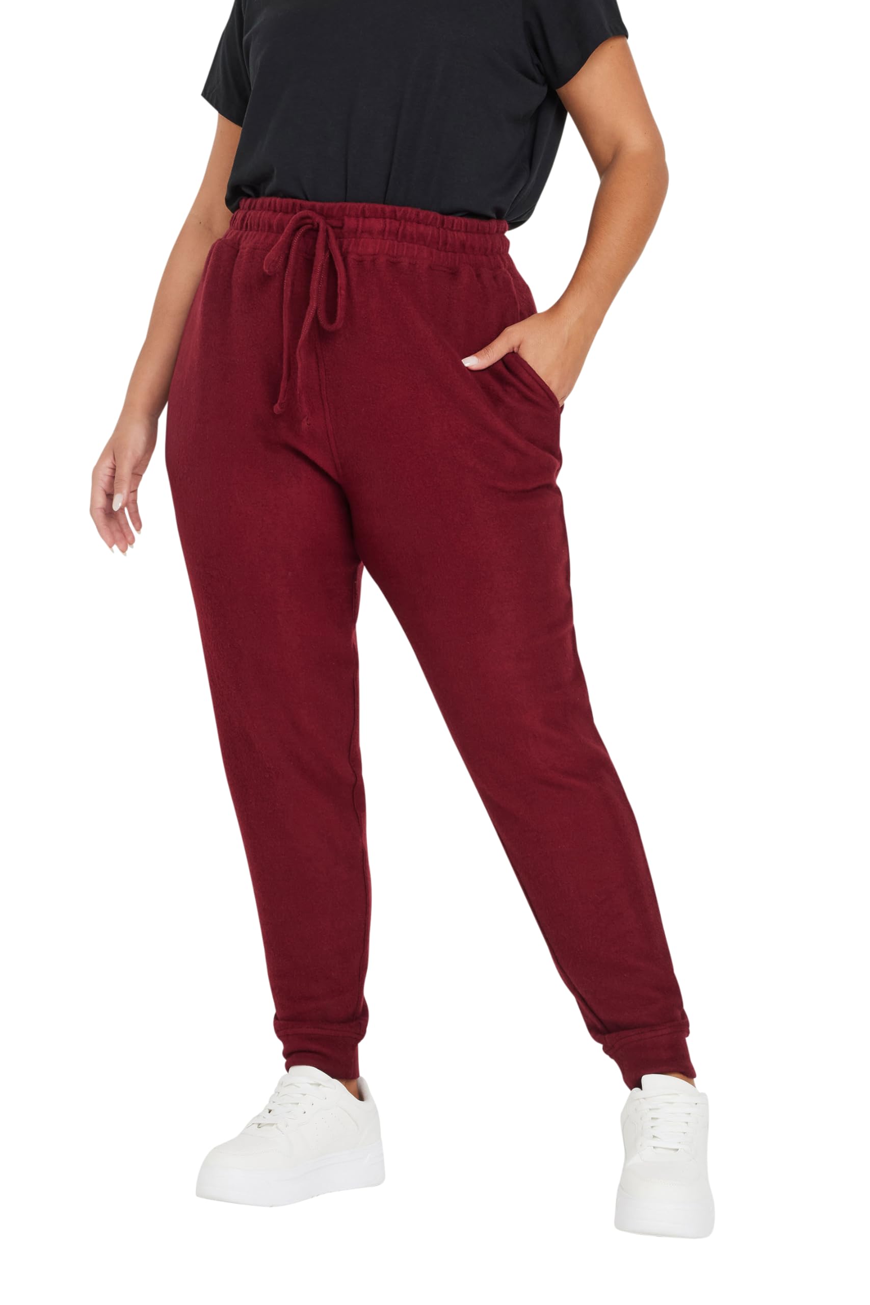 Yours Burgundy Soft Touch Joggers - Cuffed Design - Elasticated Waistband - Female Size 22-24