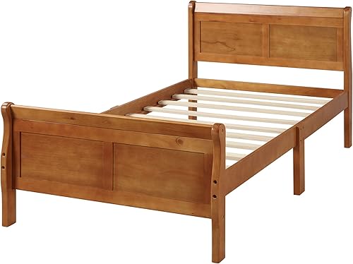 Miniatura 14 de Merax Base de cama de madera tamaño individual, base de colchón con cabecero, estribo, soporte de listones de madera, color espresso