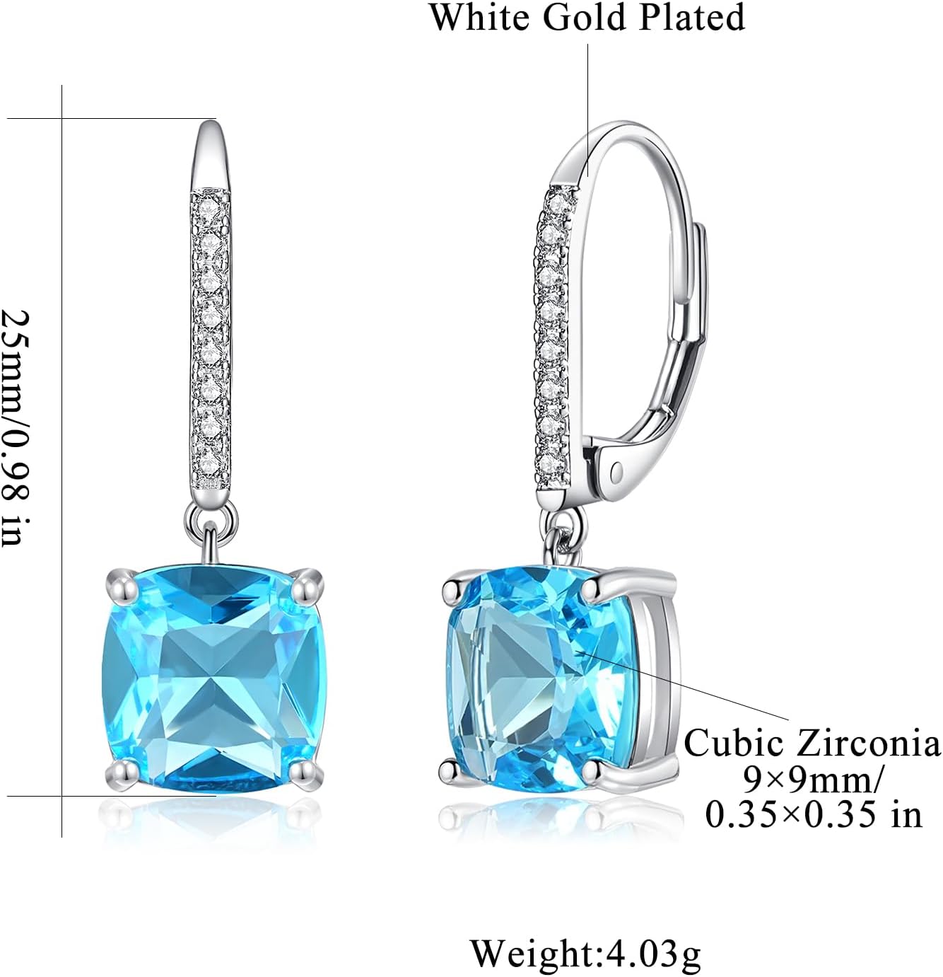 CiNily Square-cut Drop Dangle Earrings for Women Hypoallergenic, Multi-color Cubic Zirconia Earrings Diamond Dangle Earrings Jewelry Gifts for Mothers Day 14K White Gold, Yellow Gold, Rose Gold - Image 3