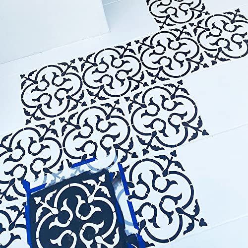 Stencil grande para piso Scandinavian - XL 18x18 pulgadas, plantilla para pintar pisos, plantilla de baldosas para patio, decoración moderna de baldosas miniatura 3