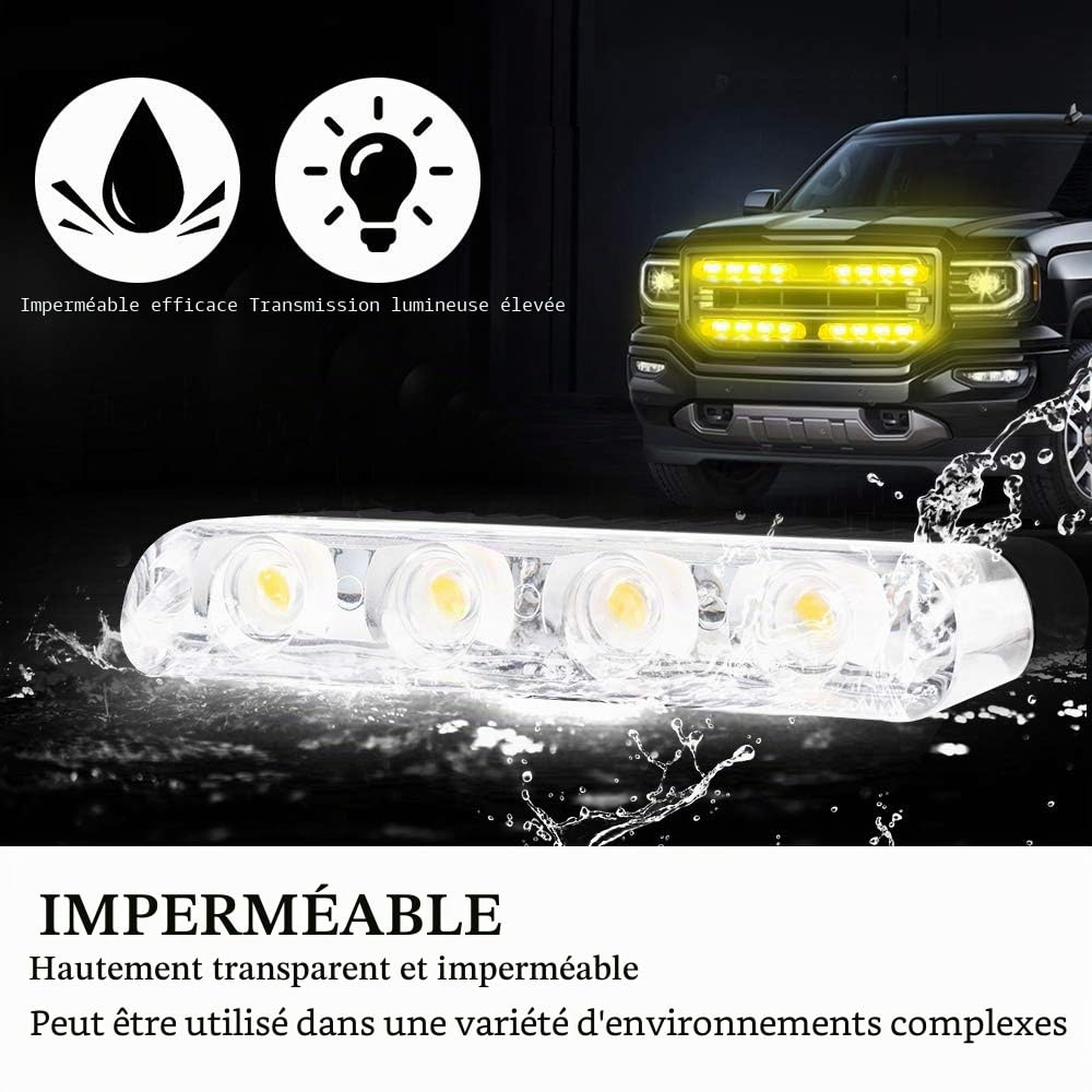 Gyrophare LED 4 en 1 Télécommande Sans Fil DC12V -lumière stroboscopique feux DRL clignotant magnetique d'urgence signalement lumières pour auto véhicule(Ambre)