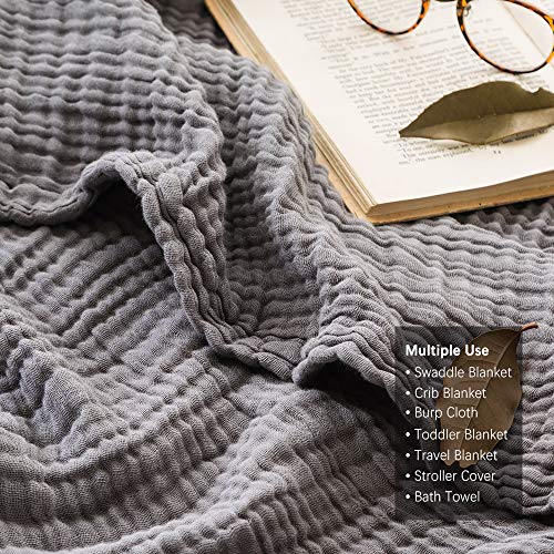 EMME 100% Cotton Muslin Blankets for Adults 4-Layer Breathable Muslin Throw Blanket Pre-Washed Lightweight Bed Blankets Soft Cotton Blanket All Season (Grey, 55"x75")