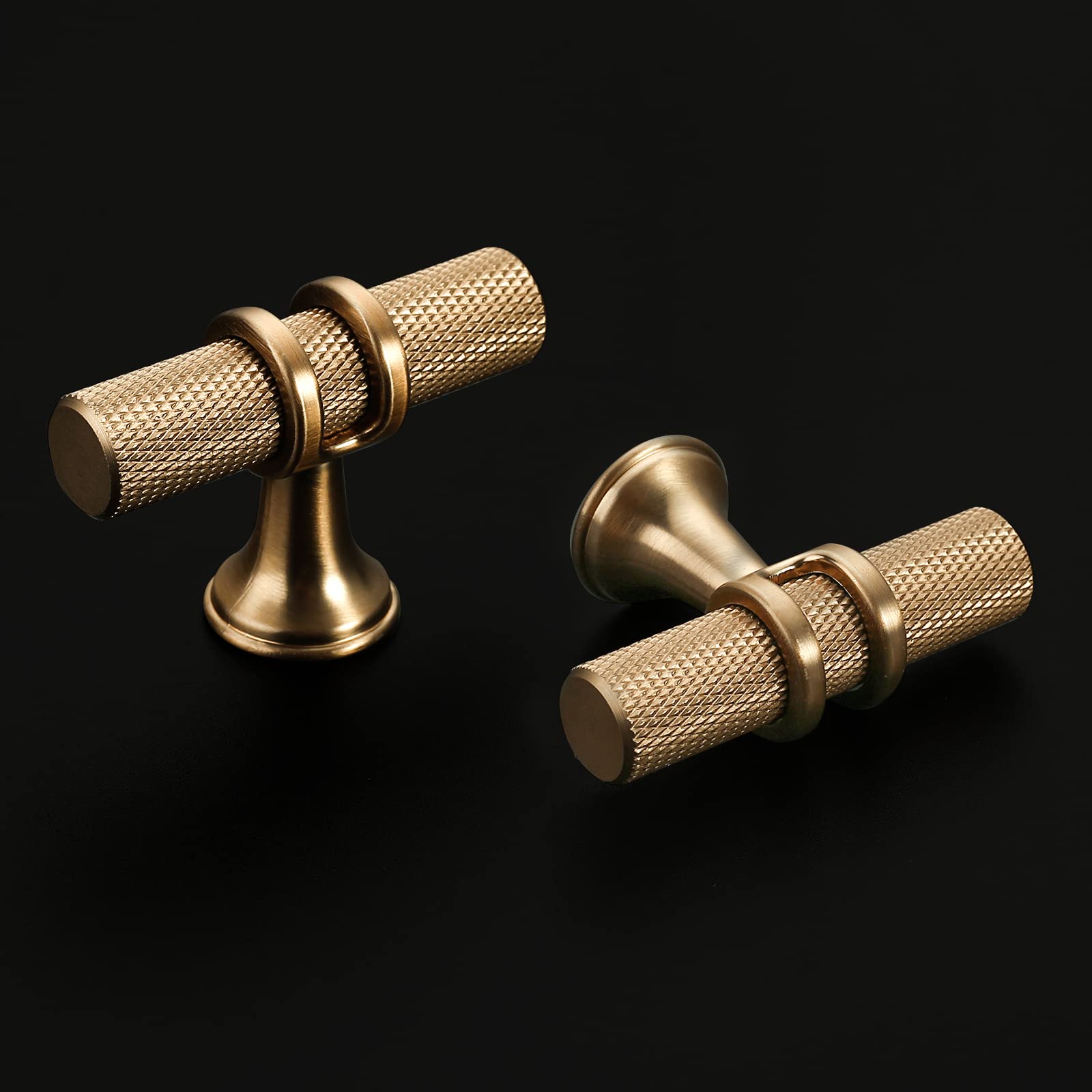 Amerdeco 25 Pack Champagne Bronze Cabinet Knobs 2 Inch Length Single Hole T Bar Kitchen Cabinet Knob Knurled Cabinet Pulls for Drawer Dresser Cupboard ZH0025
