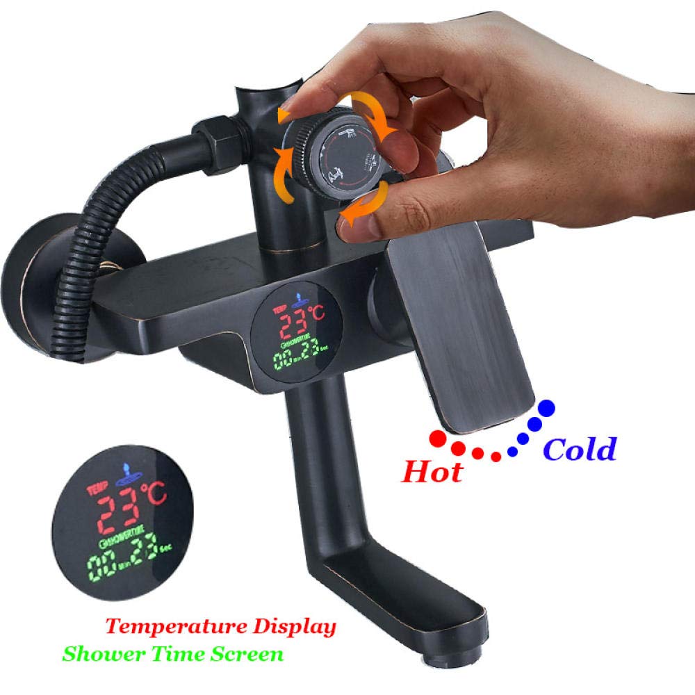 Huin Grifo de ducha LED Cabezal de lluvia de latón negro Válvula mezcladora fría caliente Grifo mezclador de baño Grifos de bronce