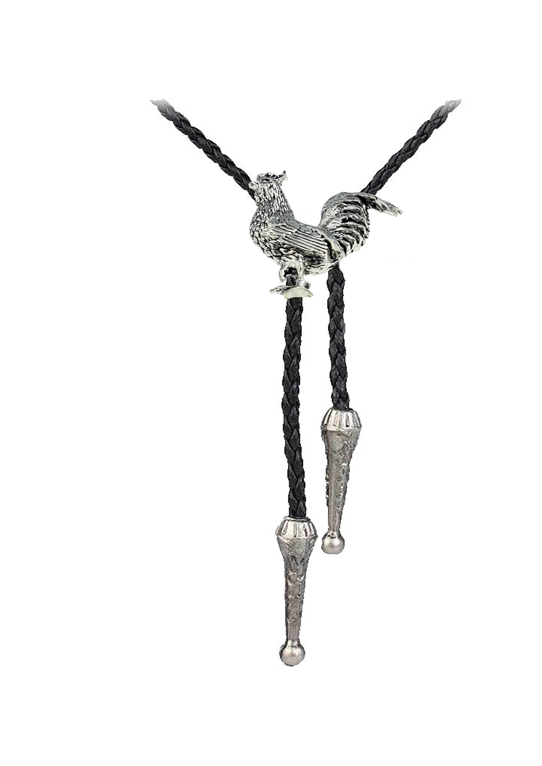 Hand Creations Unisex Silver / Black Pewter Cockerel Necklace Western Cowboy Necktie Bola Bolo Tie Codeb42 Line Dancing Cowboy Wild West Bird Of Prey