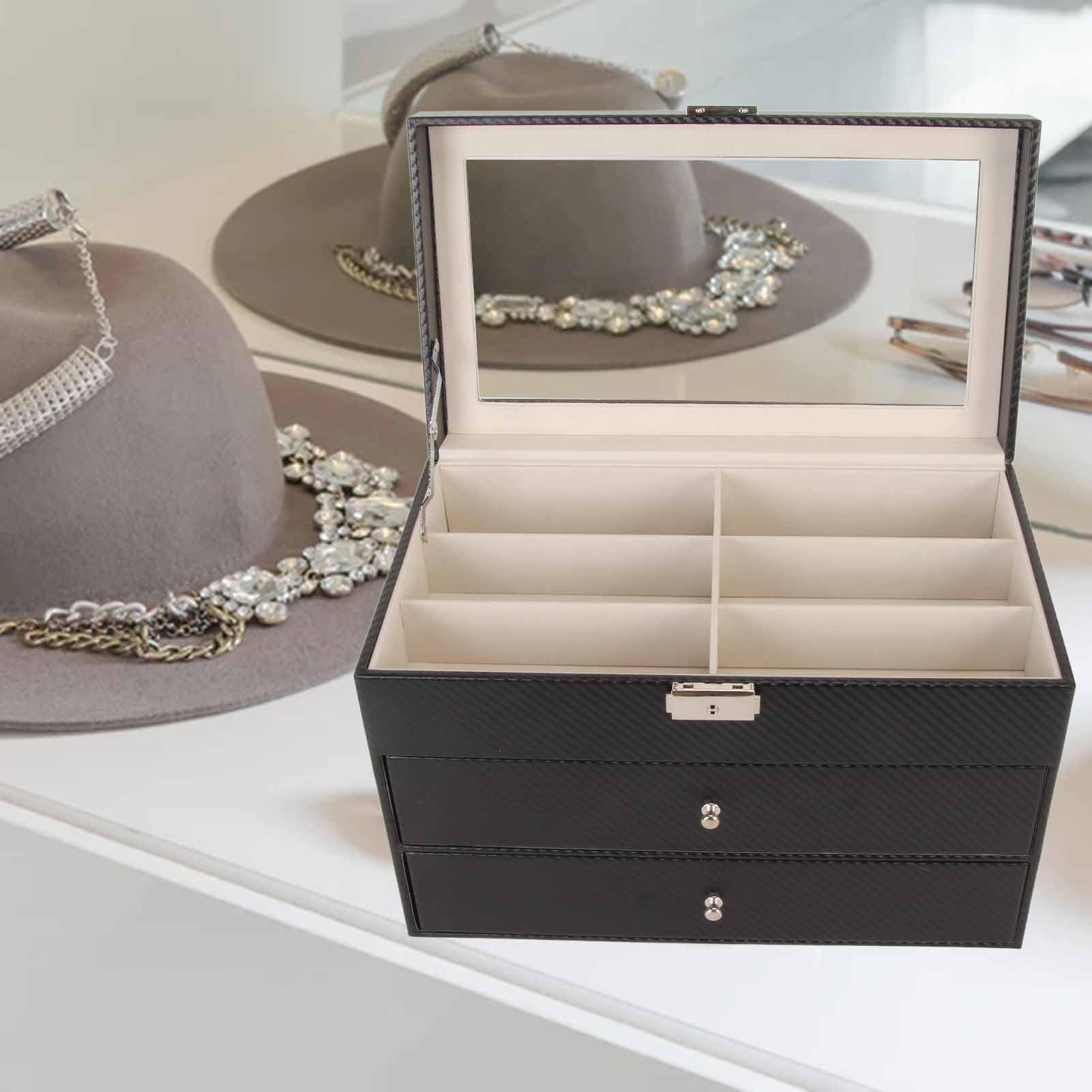 Brillen-Aufbewahrungsbox, 18 Fächer, Stilvolles Sonnenbrillen-Organizer-Etui für Zuhause, Kohlefaser-Halter