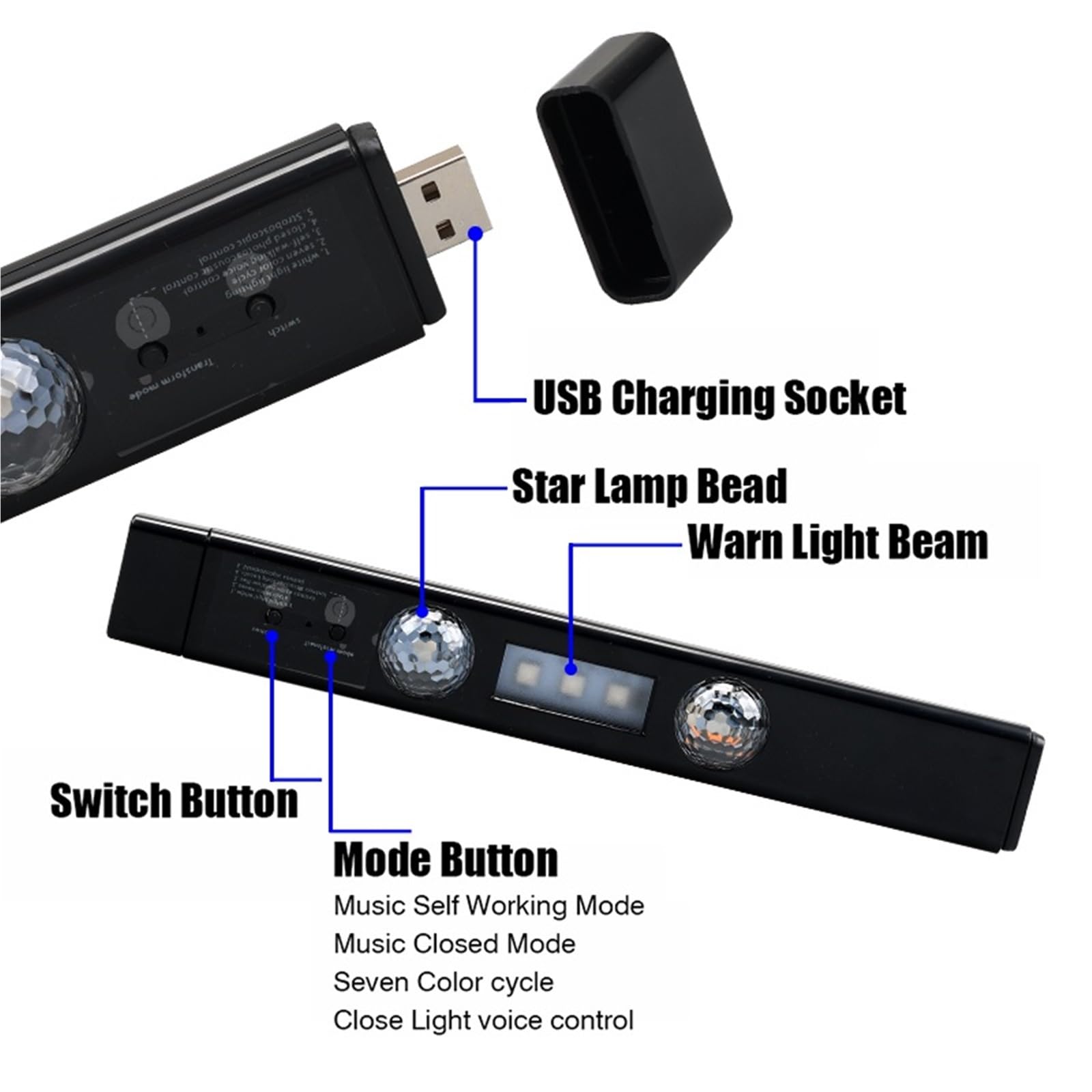 Starlights do Samochodu Oświetlenie samochodowe LED RGB, lampa Gwiazda na dachu z em bezprzewodowym USB, wiele trybów, dekoracyjne oświetlenie wnętrza samochodu, imprezowe