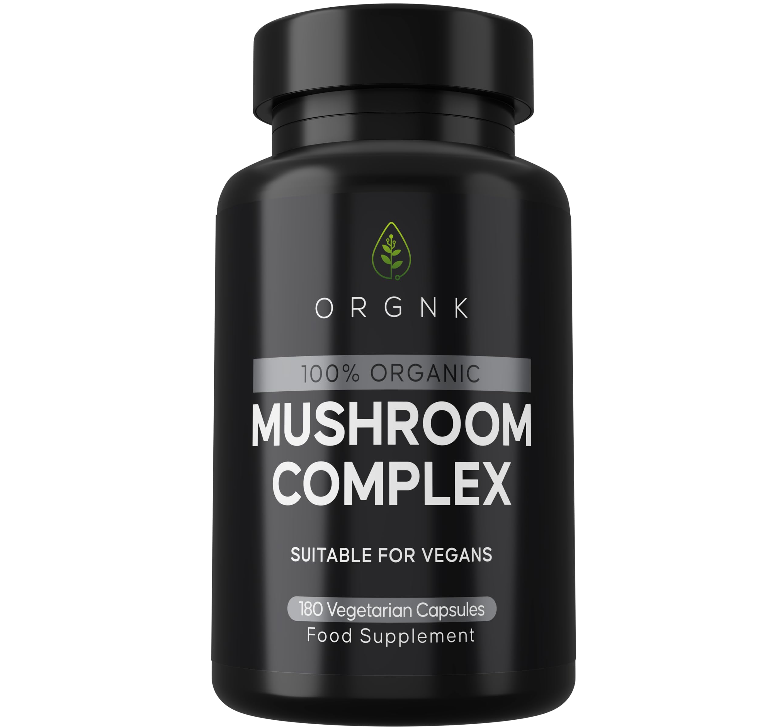 ORGNK 100% Organic Mushroom Complex - 180 Vegetarian Capsules - with Cordyceps | Lion's Mane | Reishi |Chaga | Shitake | Maitake