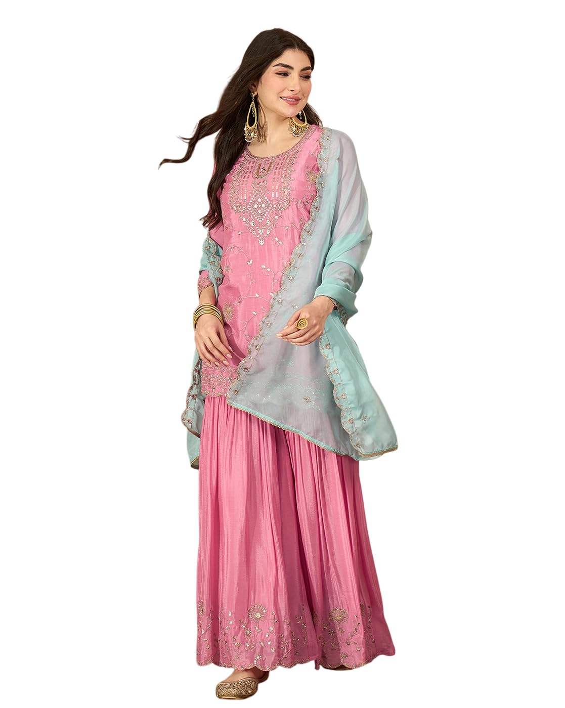 Women Silk Blend Zari Sequence Embroidered Kurta With Pant And Dupatta | Kurta Set | Ethnic Wear-image-30