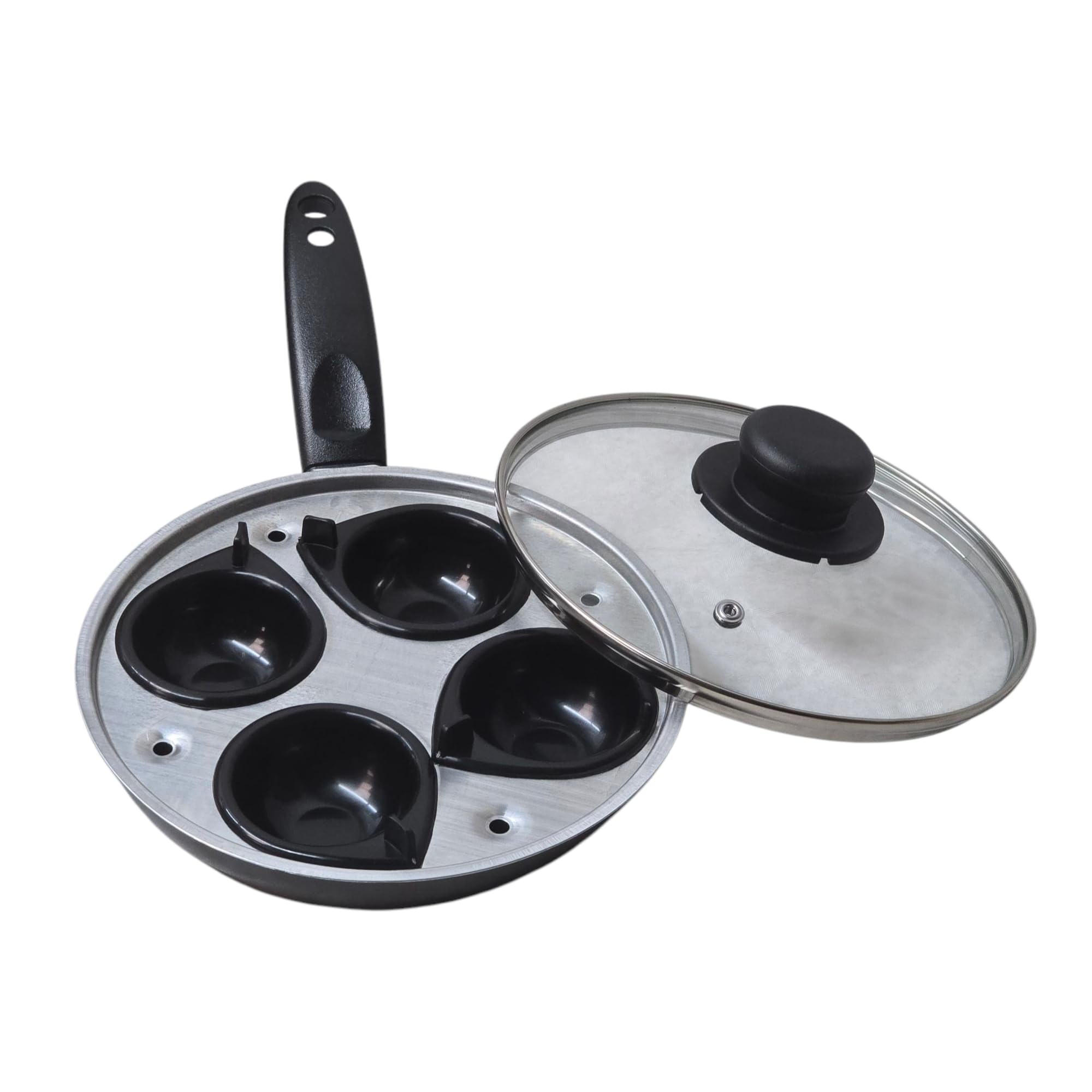 20cm / 8" Non-Stick Aluminium Traditional Egg Poacher, 4 Cup, with Glass Lid thumbnail 4