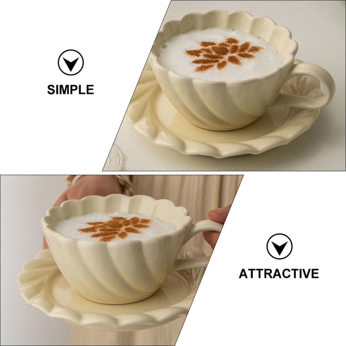 TOYANDONA Keramik Kaffeebecher mit Henkel und Untertasse für Zuhause Weiß