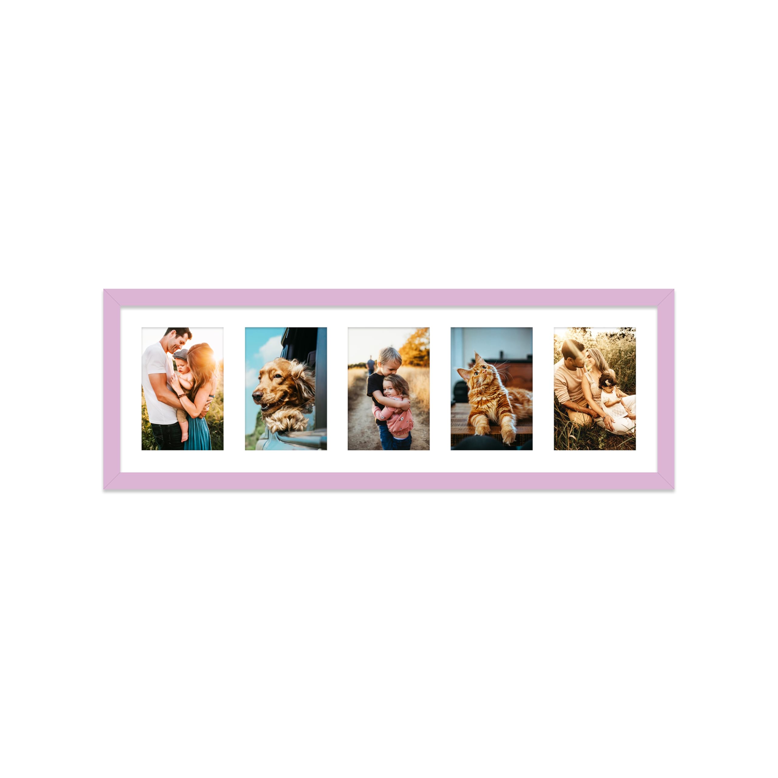 Lilac Multi Photo Frame - Holds 5 x 6x4 Pictures, Family Collage Picture Frame for Wall Display, 8x26 Panoramic Frame Size, Pack of 1