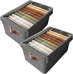 Kit 2 Cestos Organizadores Dobráveis com Tampa Transparente 48x29x20cm | Empilháveis com Alças Reforçadas | Ideais para Roupas, Acessórios, Sapatos e Closet.