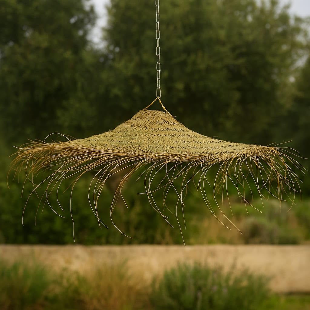 Generico Paralume Lampadario a Sospensione in Paglia Artigianale Marocchino: Stile Etnico, Illuminazione Naturale e Accogliente 2404251302 Vimini Rattan Palma Fibre Naturali Senza Impianto Elettrico