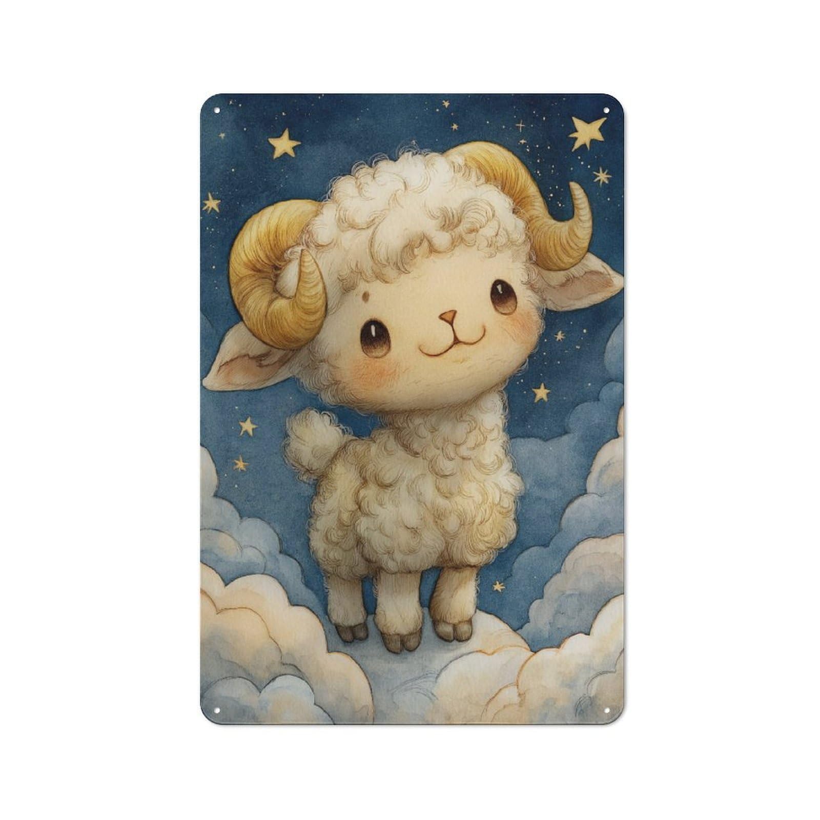 Junmoney Cute Sheep In Clouds Distressed Look Decorative Tin Sign 30X20cm, Retro Room Decor For Lounge, Study, Pub Or Wall Gallery