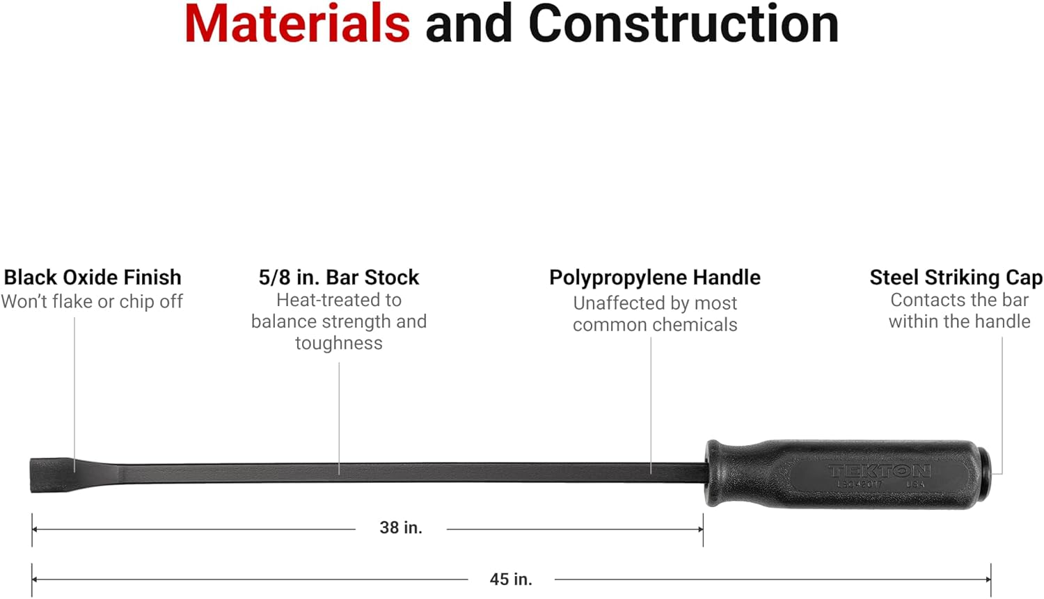 TEKTON 45 Inch Angled End Handled Pry Bar | LSQ42045 | Made in USA