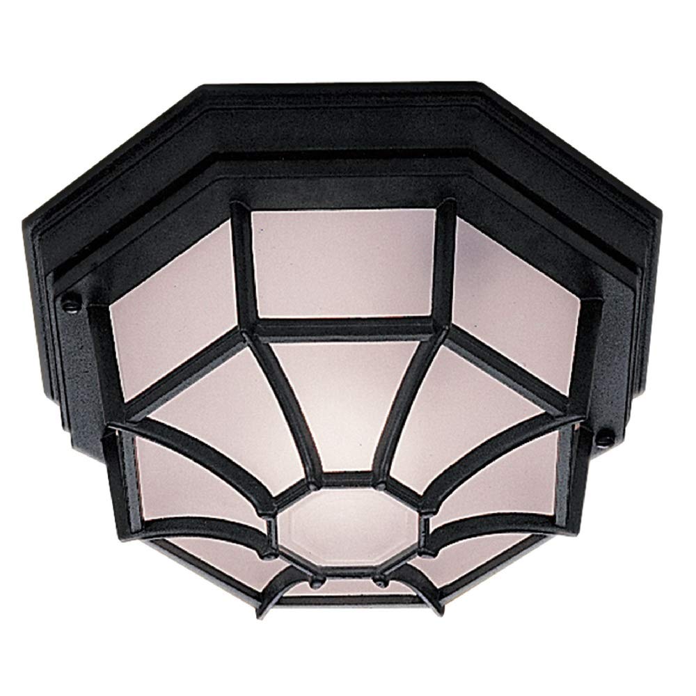 Britalia Black & White Sanded Glass Outdoor Vintage Octagonal Flush Ceiling Light | 1 x ES E27 Lamp Bulb Required | IP44 Rated | Garden & Patio