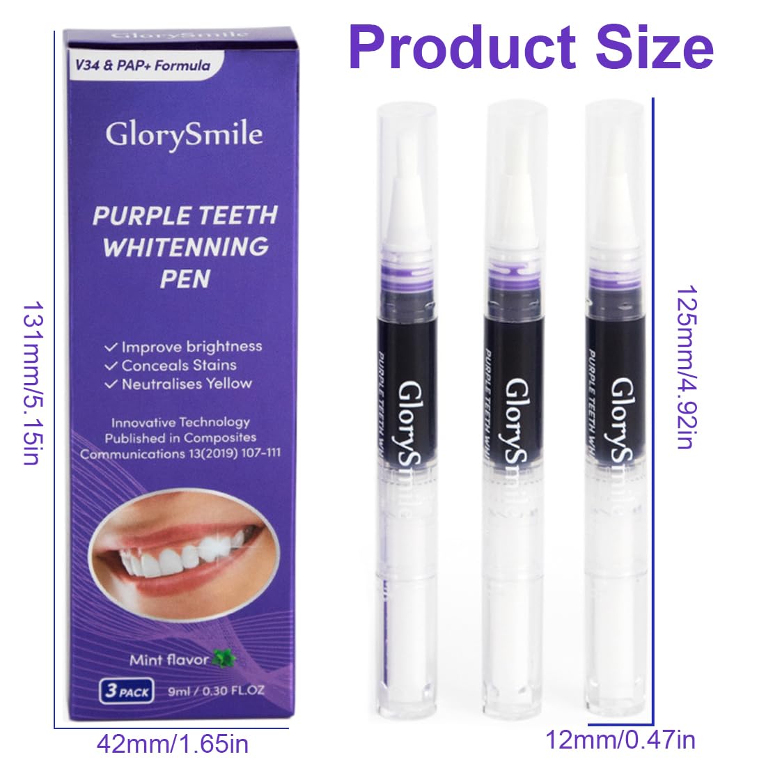 6 Pezzi Penna sbiancante viola, Strisce sbiancanti denti, efficace rimozione delle macchie, rapido sbiancamento dei denti, Penna sbiancante dei denti sicura per tutte le macchie dei denti