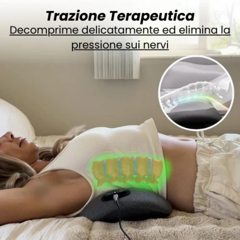 dorsanova Cuscino Lombare Massaggiante 3-in-1 Ricaricabile con Calore, Vibrazione e Trazione - Ergonomico per Ufficio, Casa e Viaggi