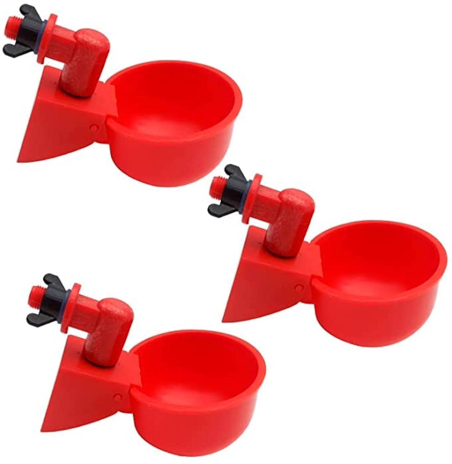 3Pcs Automatic Poultry Waterer 3/8 Inch Thread Filling Waterer Cups Chicken Drinking Bowl Feeder for Ducks, Birds, Quail, Hen, Rooster (Red)