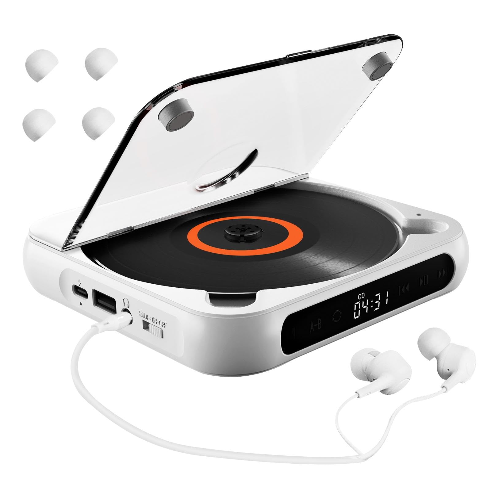 Reproductor de disco pequeño, reproductor de disco táctil inalámbrico de | escritorio con auriculares, reproductor de música recargable, reproductor de disco compacto personal antigolpes, para el hoga
