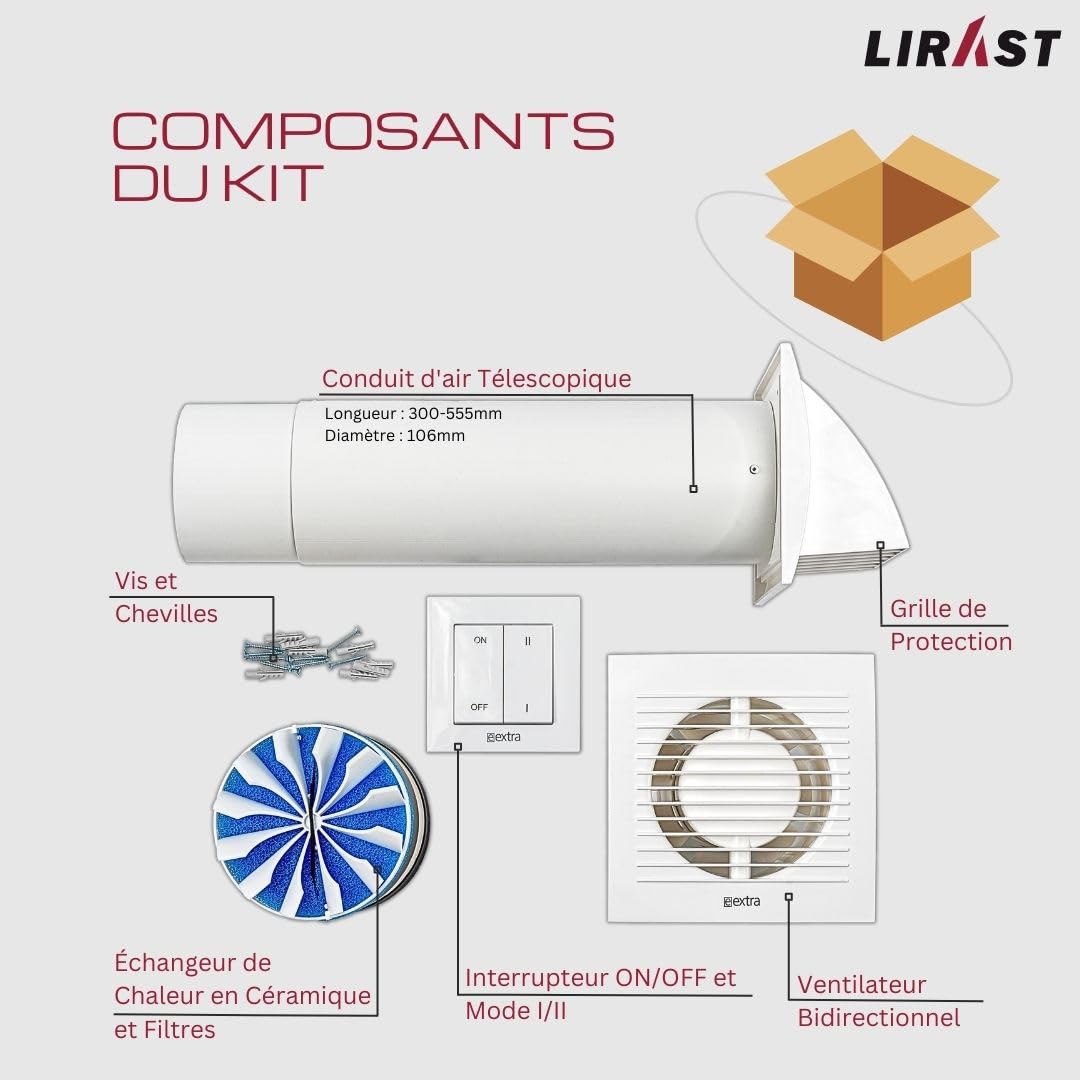 Ø 100mm VMC Double Flux Complet avec Interrupteur - Récupérateur de Chaleur - Ventilation Extracteur dAir Repartiteur de Chaleur - Axial