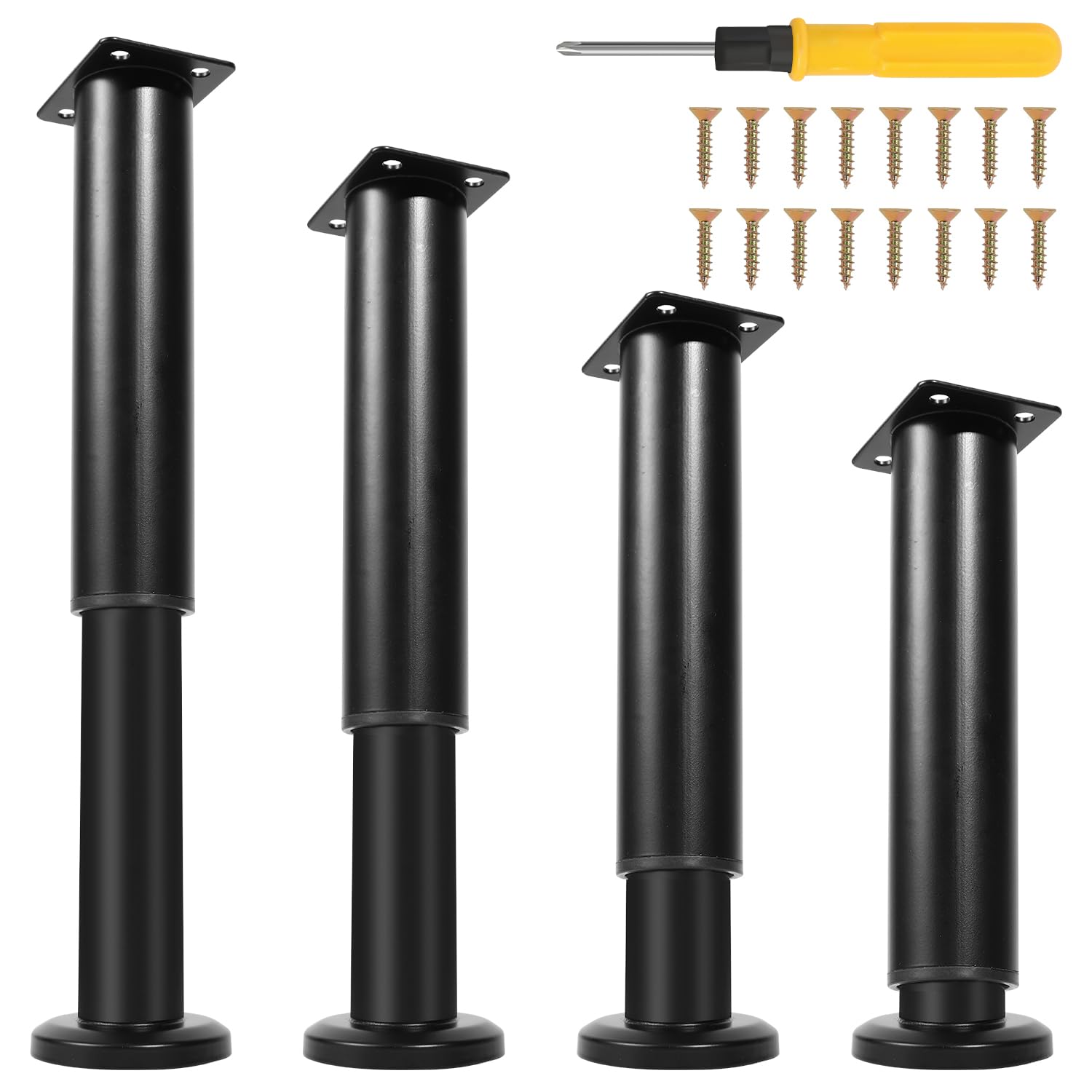 Juego de 8 patas para muebles de acero inoxidable, color negro, 18 – 30 cm, altura regulable, patas para muebles con tornillos, soporta hasta 300 kg, para sofá, muebles, sillas de escritorio